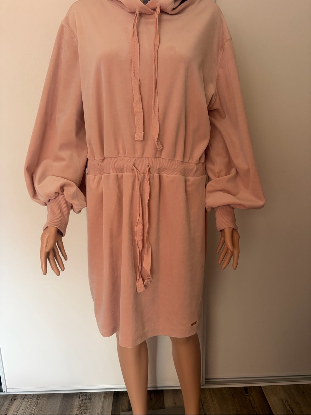 Calvin Klein Blush Pink Drawstring Midi Hoodie Dress